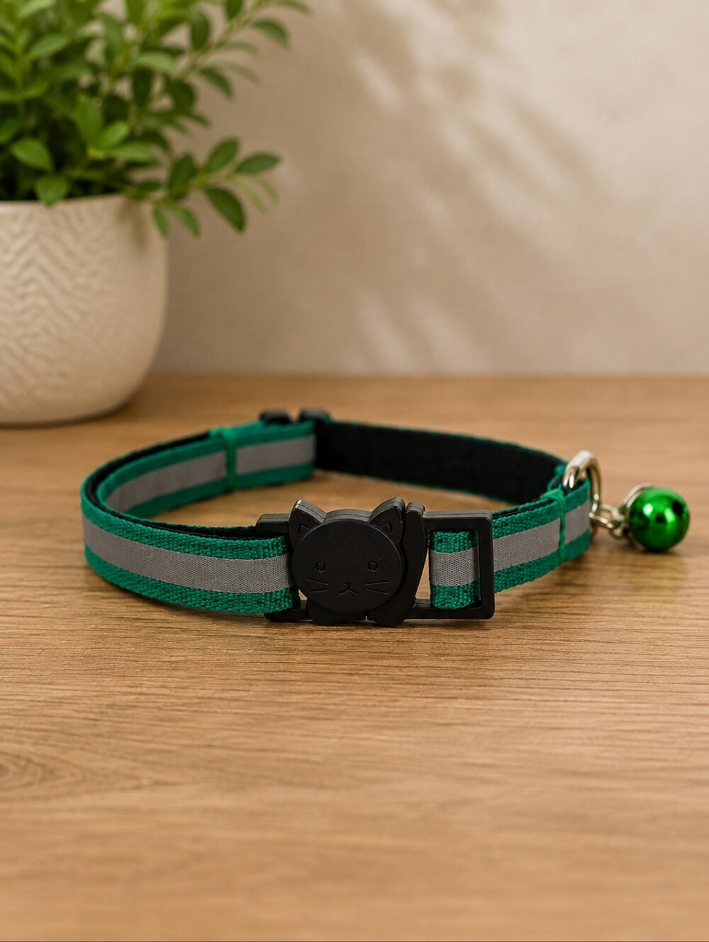 Cat with Bell, Reflective & Adjustable Breakaway green Collar